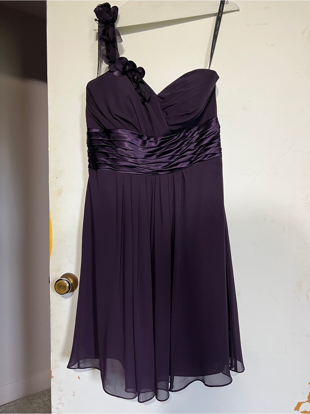 One-Shoulder Deep Purple Floral-Accent Cocktail Dress